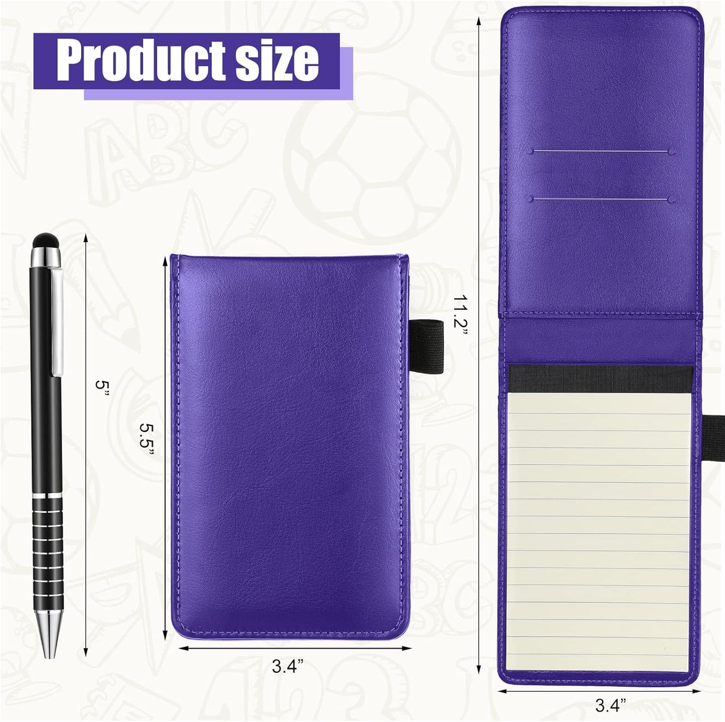 Outus 10 Pcs Mini Pocket Notepad Holder Set Included Small Leather Pocket Notebook Holder with 50 Lined Sheets, Metal Pen, 8 Pcs 3 x 5 Inch Memo Book Refills, 30 Lined Paper Per Note Pad (Black)