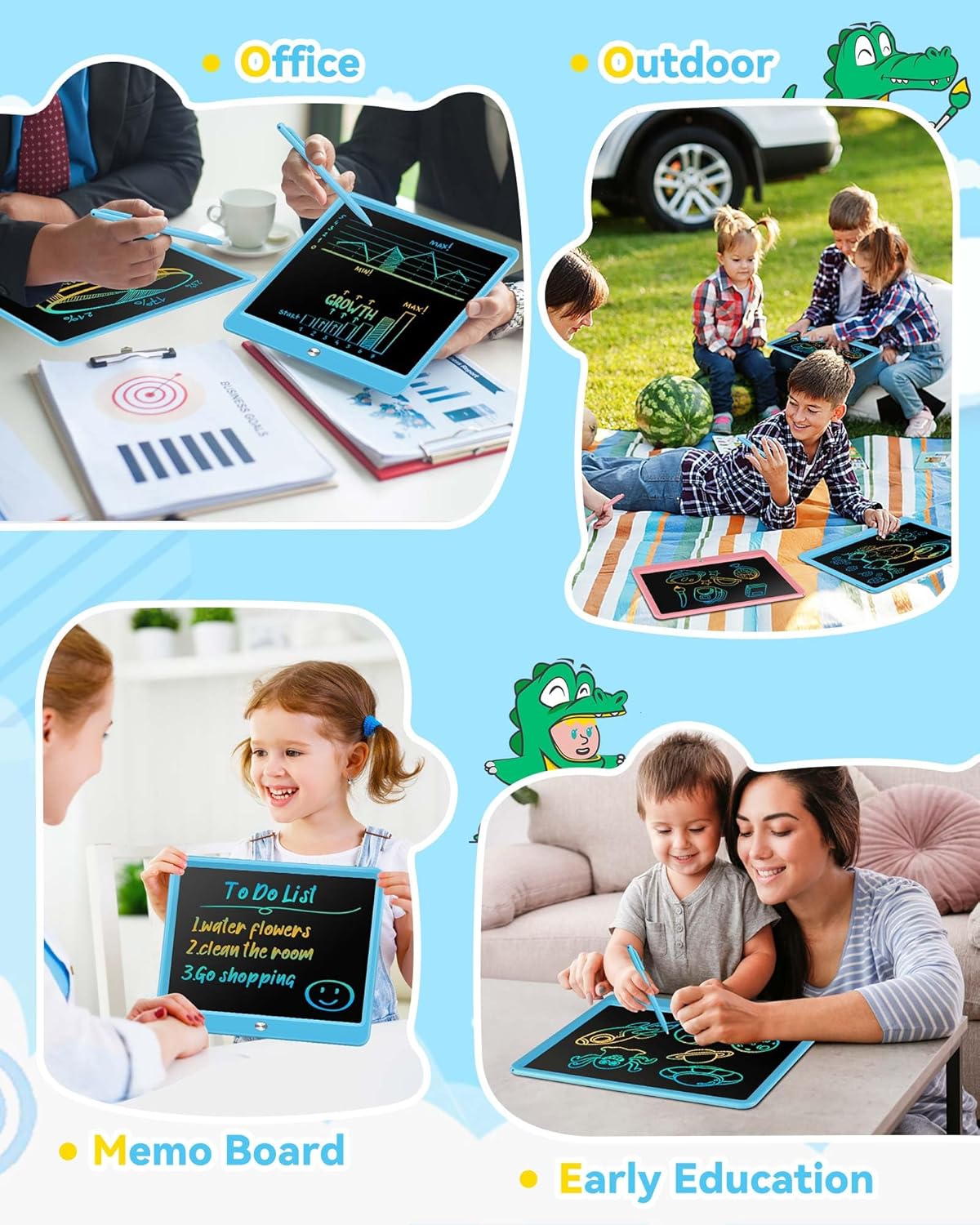 KOKODI 12 Inch LCD Writing Tablet with Anti-Lost Stylus, Erasable Doodle Board Colorful Toddler Drawing Pad, Car Travel School Games Toys for 3 4 5 6 7 8 Kids, Birthday Gift for Girls Boys Adults Blue