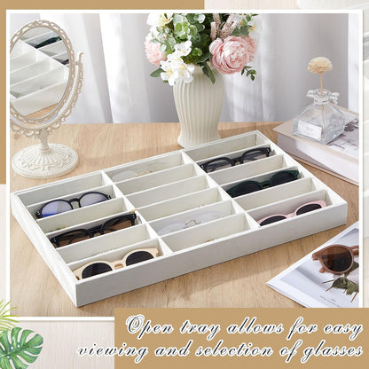 Amylove 4 Pcs Gray Sunglass Organizer Trays 4 Grids Velvet Glasses Holder Jewelry Display Organizer Eyeglasses Storage Box Drawer