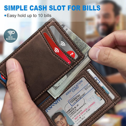 miyozi Airtag Slim Leather Wallet for Men - 12-Card Capacity, Magnetic Closure, Money Clip & Simplified Bill Compartment, RFID Blocking (4.3" x 3.0") | Gift Boxed