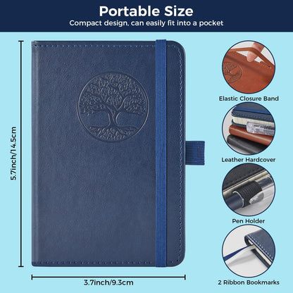 NIRMIRO 3 Pack Pocket Notebook Journals, Small Notepad Notebooks for Note Taking, A6 Mini Note pads with Pen Holder, 408 Lined Pages, 3.7" x 5.7", Black, Brown, Blue