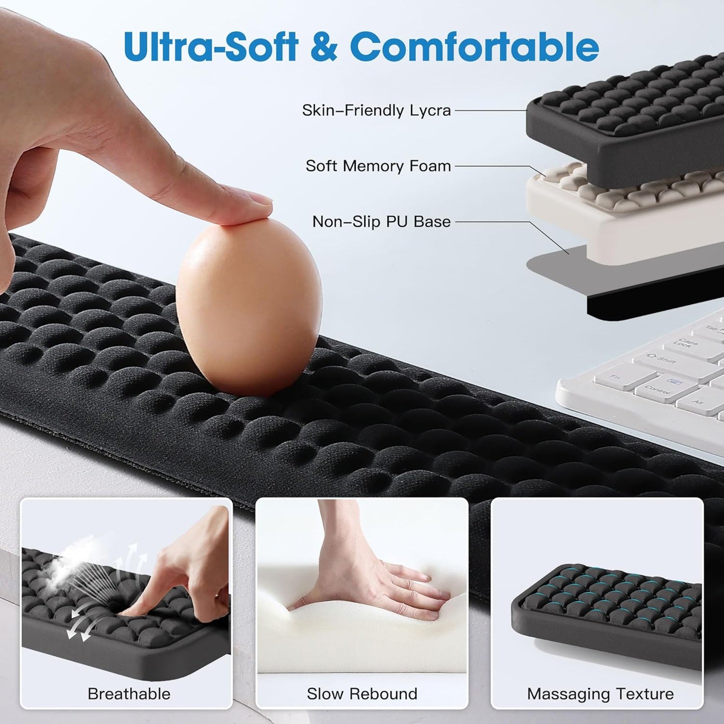 MEKASS L-Shaped Desk Wrist Rest Elbow, Forearm & Wrist Comfort Support for Table or Desk Edge, Non-Slip, Memory Foam Padding 2-Piece Set (Oval Black