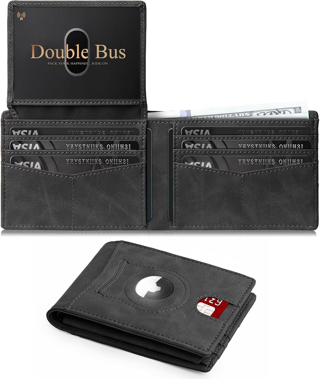 Wallet for Men Slim RFID Blocking Bifold Carbon Fiber,Minimalist Small Compact Front Pocket Credit Card Holder,Thin Mens Leather Wallets Smart Security With 2 ID Windows 1 Cash,Birthday Gifts for Men