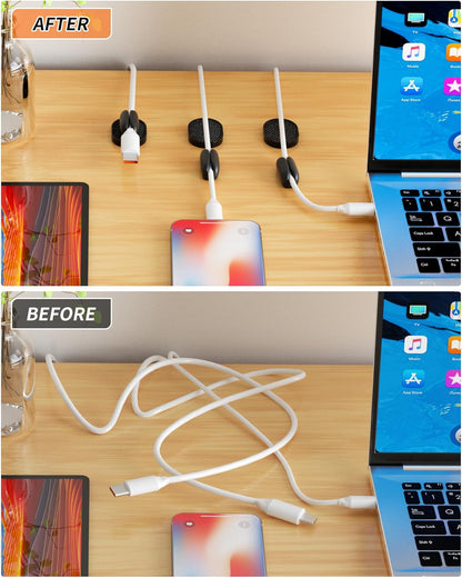 5-Pack Magnetic Cable Clips Cord Organizer - Smoothly Adjustable, Puretor Desk Cable Management Clips. Ideal Wire Holders for Desktop, Nightstand, Wall - Perfect for Home Office, Phone, Car (Black)