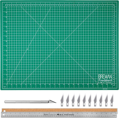 WA Portman 12x18 Inch Self Healing Cutting Mats for Crafts – Fabric Cutting Mat with Precision Craft Knife, 10#11 Hobby Knife Blades & Metal Ruler 18 Inch Cork Backed Ruler – All-in-One Craft Kit