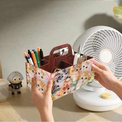 LSQFS DIY Diamond Painting Storage Box, Wooden Multi-Grid Organizer with Handle, Portable Desktop Caddy for Art Kits, Craft Tools, Makeup Brushes, Stationery Home Office