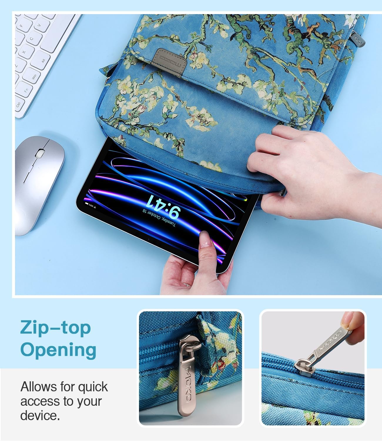 MoKo 13 Inch Tablet Sleeve Bag, Fits with 13 Inch New iPad Pro M5 & Air M4/M3, iPad Pro 12.9 M2&M1,Surface Laptop Go 12.4,Galaxy Tab S8+/S9+ 12.4,Handle Carrying Case with Shoulder Strap,Black &Gray