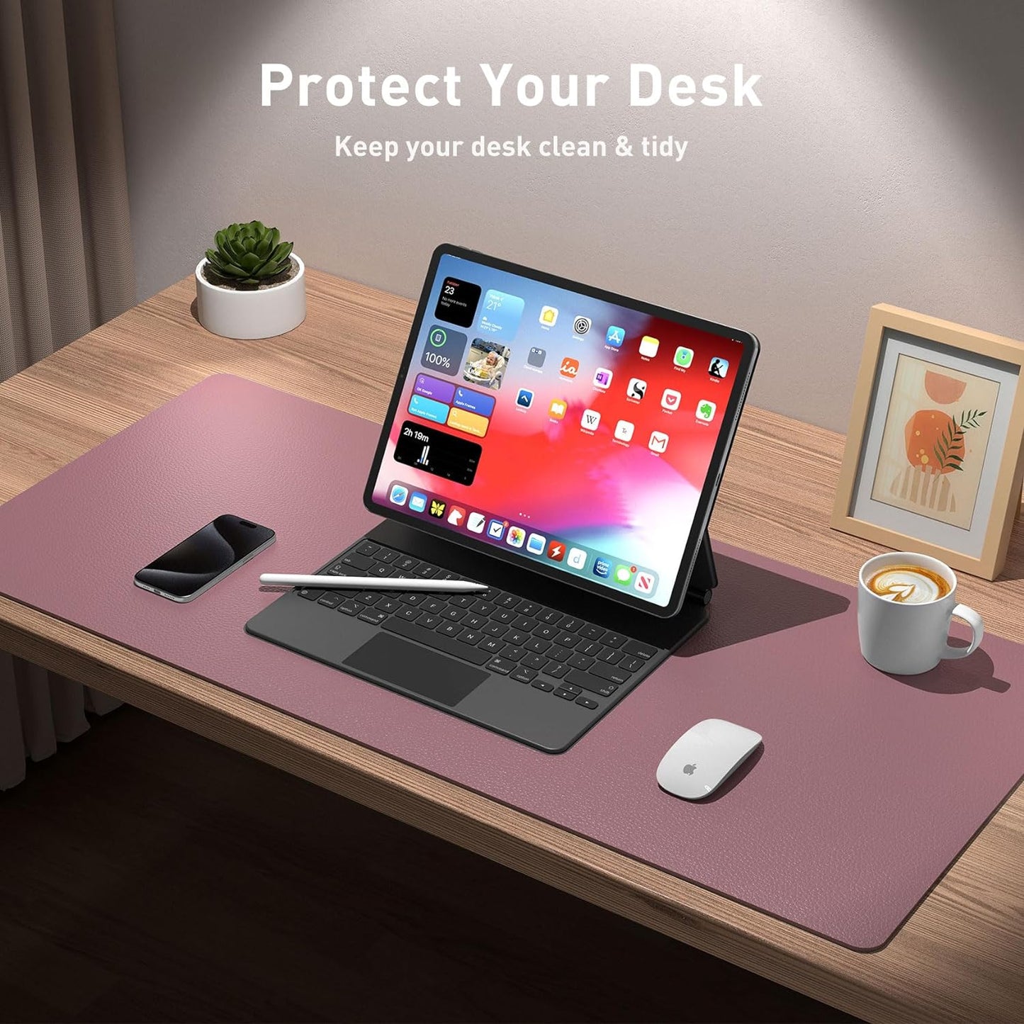 Aothia Leather Desk Pad Protector, Mouse Pad, Office Desk Mat, Non-Slip PU Leather Desk Blotter, Laptop Desk Pad, Waterproof Desk Writing Pad for Office and Home(Dark Blue,31.5" x 15.7") - Colors B