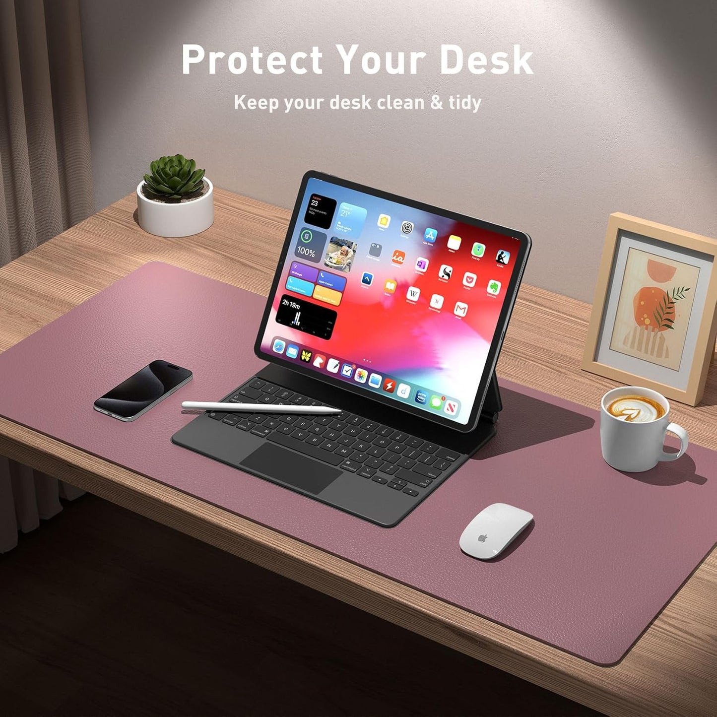 Aothia Non-Slip PU Leather Waterproof Laptop Desk Pad Protector, Blotter Mat, Writing and Mouse Pad for Office & Home, Beige, 23.6" x 13.7" - Colors B