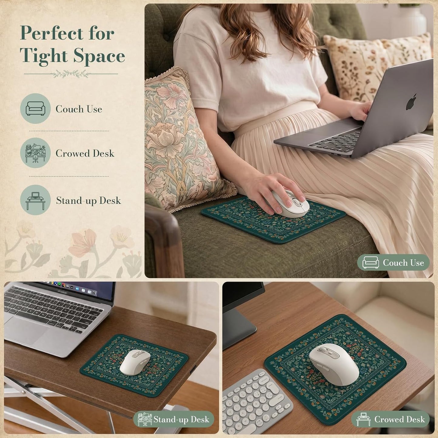iCasso Desk Mat for Keyboard and Mouse, Large Mouse Pad, Desk Pad Mat, Anti-Slip Big Mousepad with Stitched Edges for Computer Desktop(Deep Green)