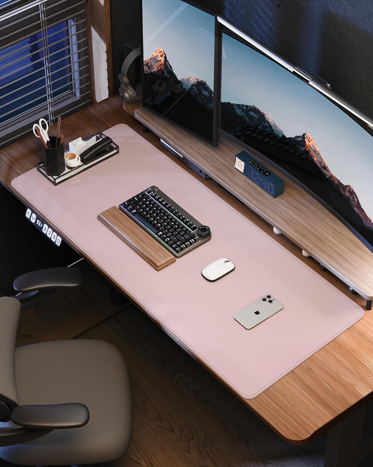 AFIING Desk Pad Protector 23.6" x 13.7" - Non-Slip Waterproof PU Leather Desk Mat for Mouse, Keyboard, Laptop, Office and Home Workspace (Beige)
