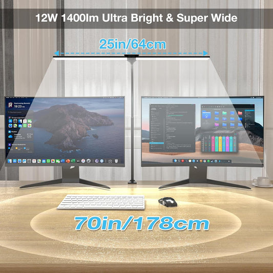 Hensam 31.5 Inch LED Desk Lamp, Double Head Desk Light with Clamp for Home Office, 5 Color Temperatures, Dimmable Task Lighting for Workbench Monitor Study, White