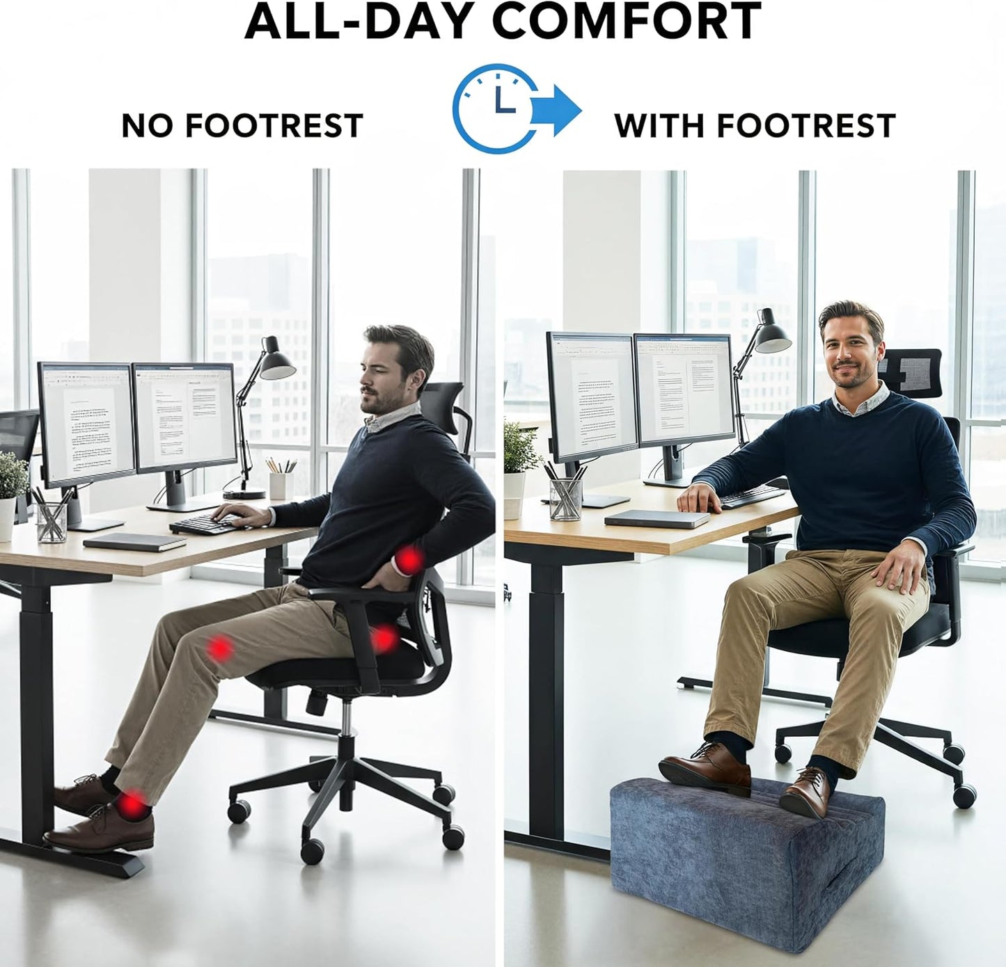 Foot Rest Under Desk, Ergonomic Foot Stool, Comfortable Office Footrest with Curved Design, with Washable Cover for Home and Office, Relieves Leg Pressure (Dark Gray)