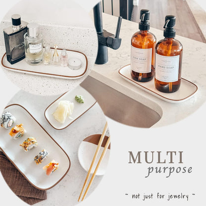 Mora Small Ceramic Decorative Tray – Rectangle 6.4 Inch Dish for Jewelry, Perfume, Makeup, Accessories, Candle, in the Bathroom Vanity, Bedside, or Kitchen Counter – Cute Organizer – White