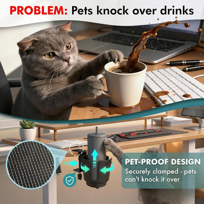 Desk Cup Holder with Large Metal Clamp, Fits Maximum Diameter of 3.38 inches Bottles, Anti-Spill Cup Holder Suitable for Tables, Porch Swings, and Patio Chairs. (Large)