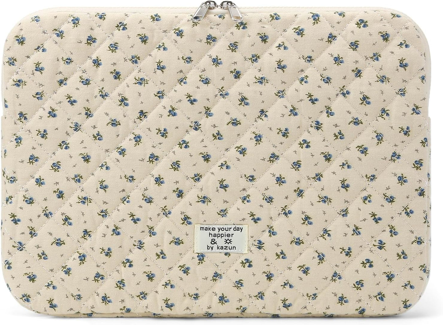 Puffy Laptop Sleeve 13 Inch Cute Quilted Laptop Protective Case Padded Floral Computer Sleeve for MacBook (A-Blue, 13 Inch)