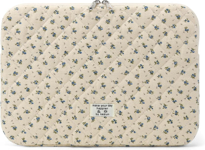 Puffy Laptop Sleeve 13 Inch Cute Quilted Laptop Protective Case Padded Floral Computer Sleeve for MacBook (A-Blue, 13 Inch)