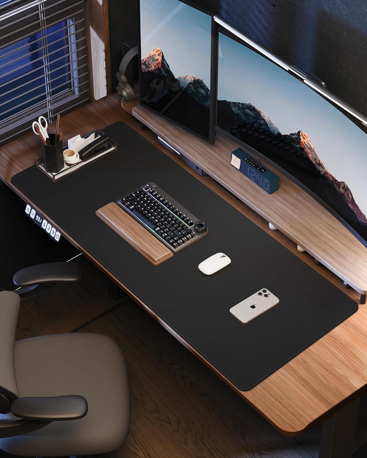 AFIING Desk Pad Protector 23.6" x 13.7" - Non-Slip Waterproof PU Leather Desk Mat for Mouse, Keyboard, Laptop, Office and Home Workspace (Beige)