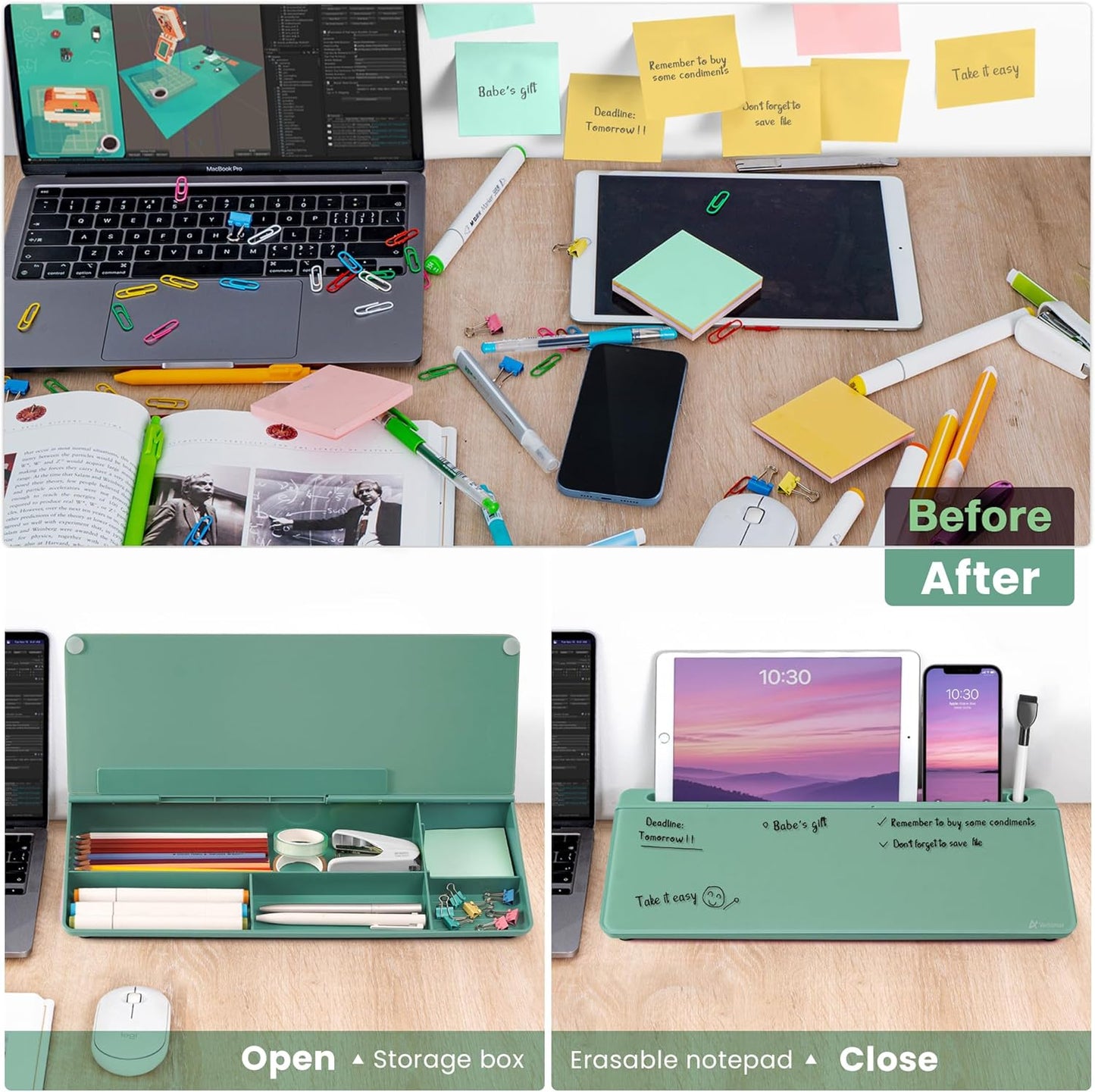 Varhomax Glass Weekly Planner Desk White Board, Desktop Calendar Whiteboard with Storage, to Do List Memo Caddy for Home Office and School Supplies, Black