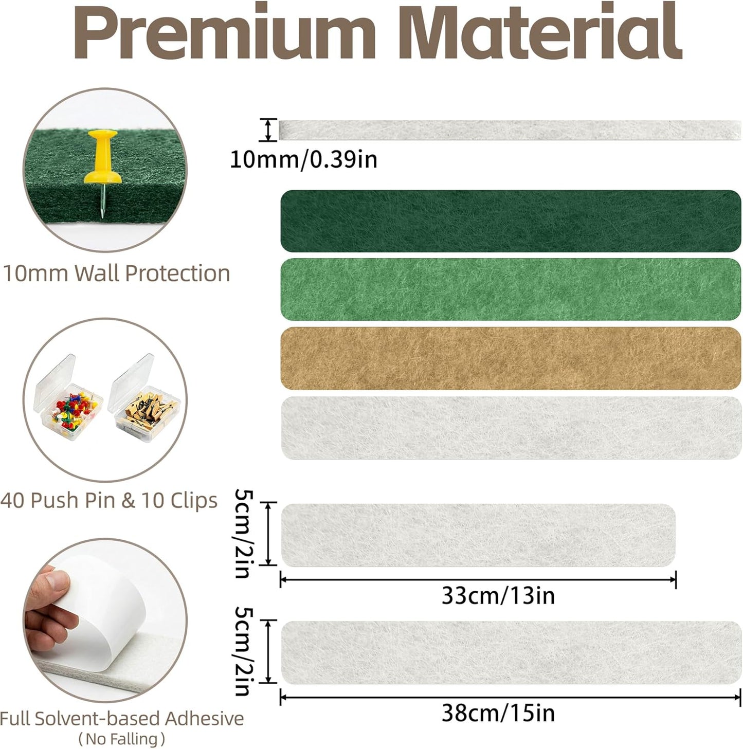 Cork Board for Walls - 8 Pack Felt Pin Board Bar Strips - Self-Adhesive Lightweight Bulletin Board - Cork Board for Office with 40 Push Pins No Damage for Wall