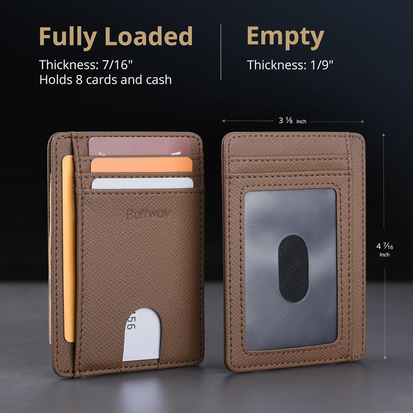 Buffway Slim Minimalist Front Pocket RFID Blocking Leather Wallets for Men and Women - Carbon Fiber Black - Colors A
