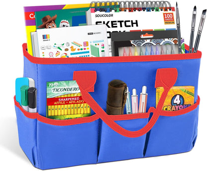 Desktop Tote and Stock Organizer, Teacher Helper Tote Bag Organization for Arts, Books, Stationery, Office Desk Organizer, Make-up Storage Tote with Handles for Travel, Black-Gray