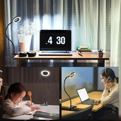 Woputne Desk Lamp Clip Light, 10 Dimmable Brightness 3 Light Modes Reading Light, Clamp Bedside Lamp for Painting, Craft, Study (Black)