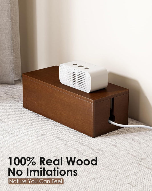 YECAYE Solid Wood Cable Management Box, Walnut Color Cable Organizer Box with Magnetic Closure, for Power Strip & Wire Storage, Cord Organizer, Hide Cords, Home Office Decor,14.2 x 6.1 x 4.1 Inch