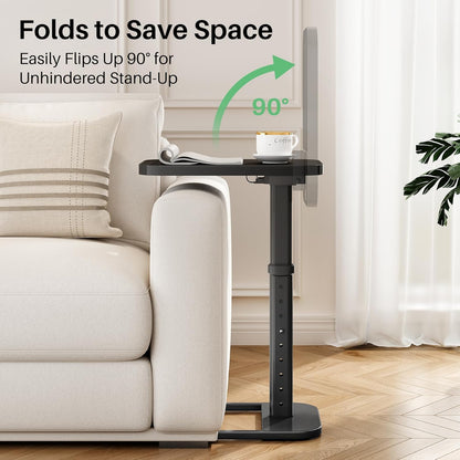 Kitstorack TV Tray Table, Adjustable Height & Flip-Top & Rounded Metal Corners, Snack Table for Couch, Sofa, Bed, Chair, Living Room, C Shaped End Side Table for Eating, Dinner or Laptop, Small Spaces