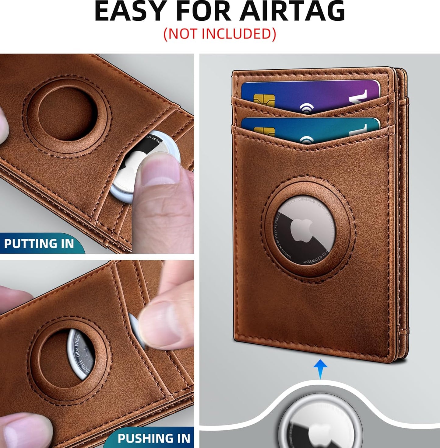 miyozi Airtag Wallet for Men- with Money Clip Gift Boxed, Magnetic Closure Slim Genuine Leather Front Pocket Wallet, 4.1"x 2.8", RFID Blocking