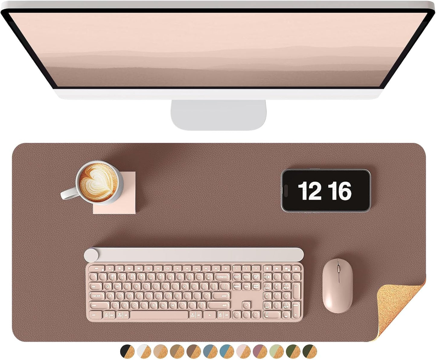 YSAGi Double-Sided Desk Pad, 31.5"x15.7"Leather Desk Mat, Eco Cork Desk Pad Protector,Large Mouse Pad,Waterproof Desk Blotter for Office/Home(Coffee)
