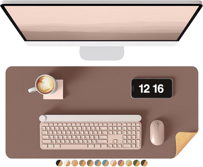 YSAGi Double-Sided Desk Pad, 31.5"x15.7"Leather Desk Mat, Eco Cork Desk Pad Protector,Large Mouse Pad,Waterproof Desk Blotter for Office/Home(Coffee)