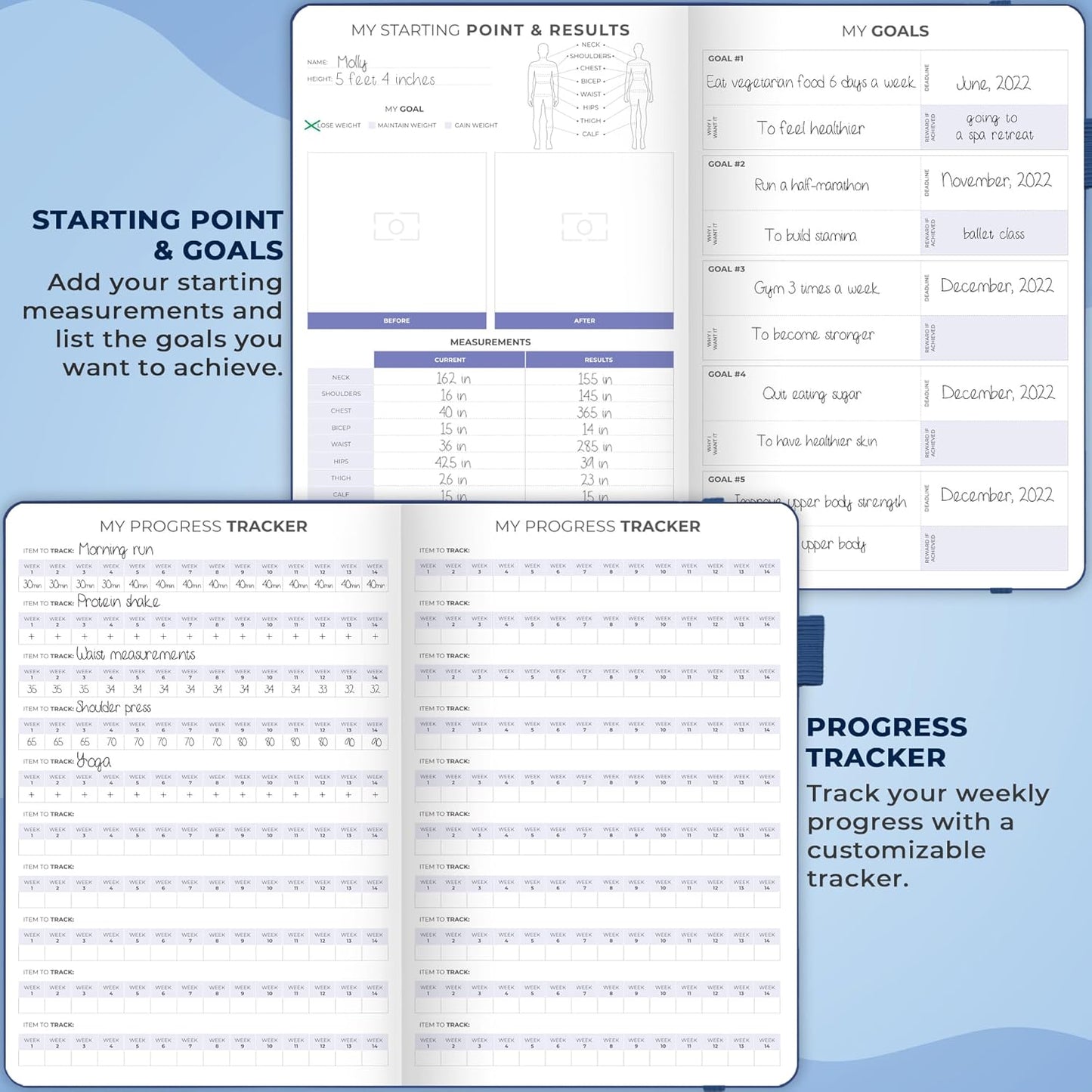 Clever Fox Fitness & Food Journal – Nutrition & Workout Planner for Women & Men – Diet & Gym Exercise Log Book with Calendars, Diet & Training Trackers - Undated, A5 Size, Hardcover (Forest Green)