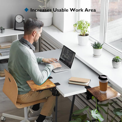 BONTEC Desk Extender Tray, 11.8"x5.9" Table Mount Arm Wrist Rest Shelf, 90°Foldable Elbow Support, Clamp on Computer Arm Rest for Desk, Office & Home Use, Durable & Easy to Install, Black Carbon Fiber