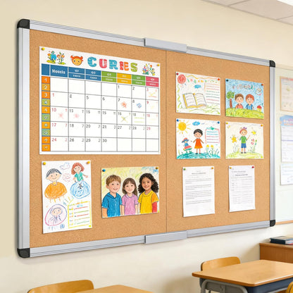 VIZ-PRO Cork Notice Board, 36 X 24 Inches, Silver Aluminium Frame