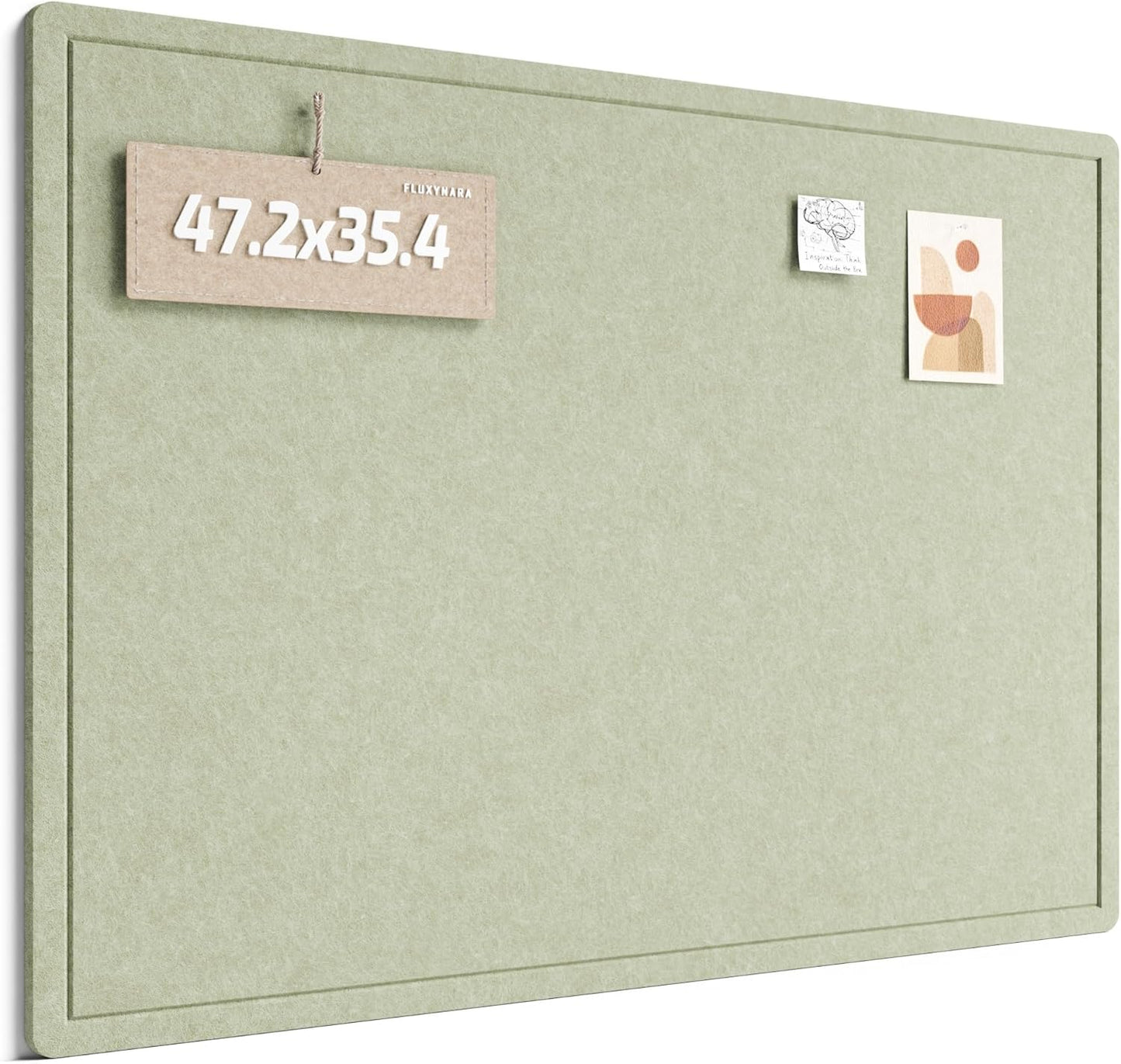 Fluxynara Bulletin Board, 23.6" x 17.5" Cork Board Alternative with 12 Safe Removable Adhesive Tabs, Foldable Felt Pin Board for Home Office, Classroom, Bedroom,Entryway for Walls—Sage