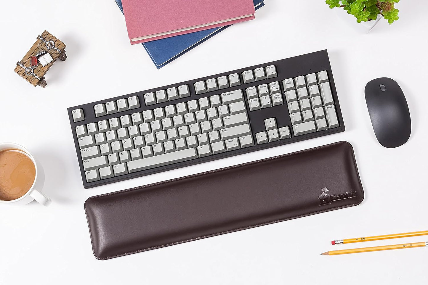 Bailey Compact by Castle - Wrist Rest for Keyboards with Around 61 Keys - Leather Ergonomic Computer Extra Firm Keyboard Wrist Support for Typists, Gaming, Heavy Office Use (Stone, Compact Size)