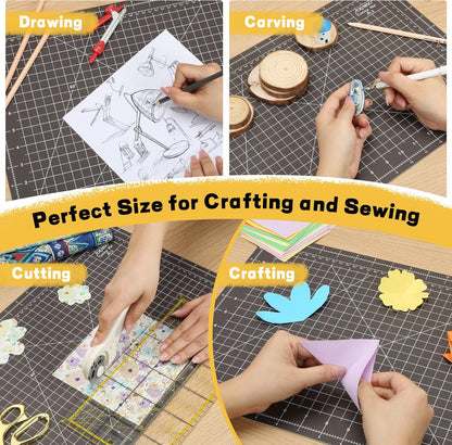 Premium Self Healing Cutting Mat 18'' x 12'', A3 Non-slip Sewing Mat for Quilting, 5-Ply Rotary Cutting Board Double-Sided for Crafts Cutting Fabric Scrapbooking Modeling Projects, Anthracite Gray