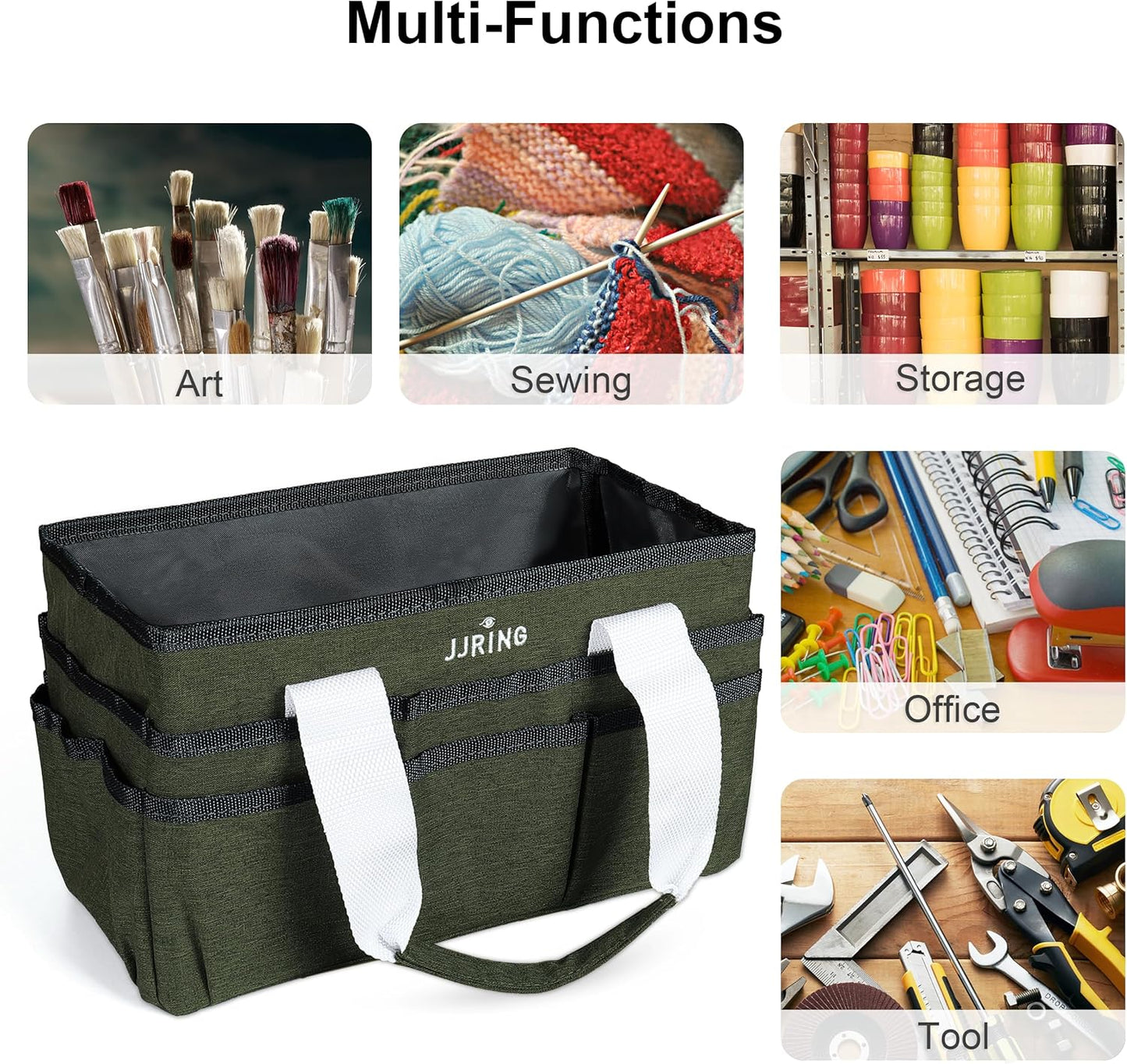 JJRING Craft Organizer Tote Bag for Art Storage, Caddy with Multiple Pockets, Bluish Green Sewing Bag for Scrapbooking, School, Medical, and Office Supplies