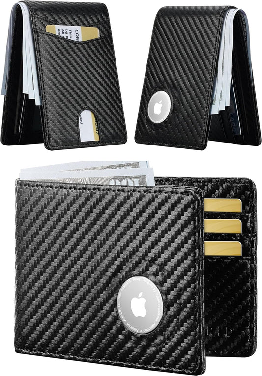 furid Leather Wallet Compatible with Airtag: Slim Air Tag Wallet for Men RFID Blocking, Bifold, Front Pocket, Minimalist Card Holder