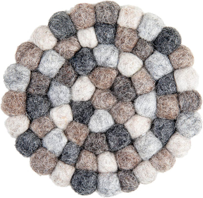 Round Felt Ball Coasters - 100% Merino Wool Table Coasters - Felt Coaster Pads, Absorbent Trivet for Drinks - Heat Resistant, Thick & Durable Hand Felted - Woolygon - Multicolor Set of 5 (Rainbow)