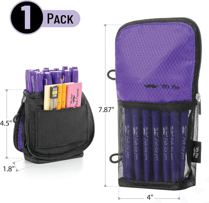 Mr. Pen- Standing Pencil Case Pouch, Sit & Lay Mesh-View Design, Black & Gray, Interior Pocket & 2 Elastic Binder Loops, Cute Pencil Case for Girls and Boys