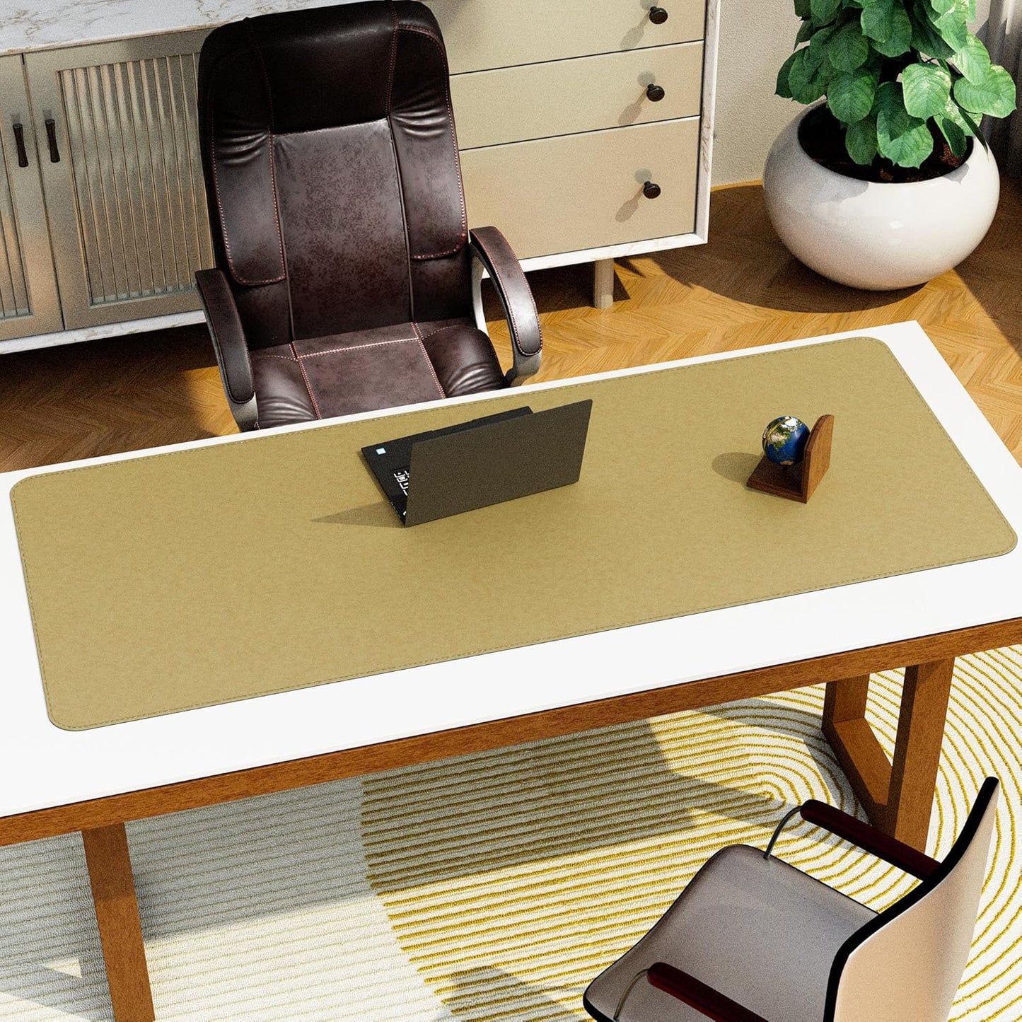 Chihein 2XL 35" x 16" Cork & PU Leather Desk Mat, Dual Sided Desk Pad Protector, Waterproof Writing Blotter for Gaming, Office, Home (Black)
