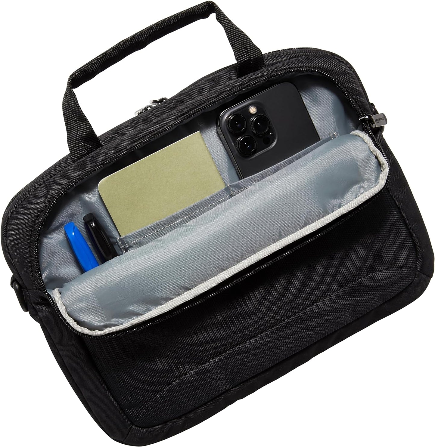 Amazon Basics Laptop Tablet Carrying Case with Shoulder Strap and Grab Handles, 14-inch, Black, Compartments for Storage