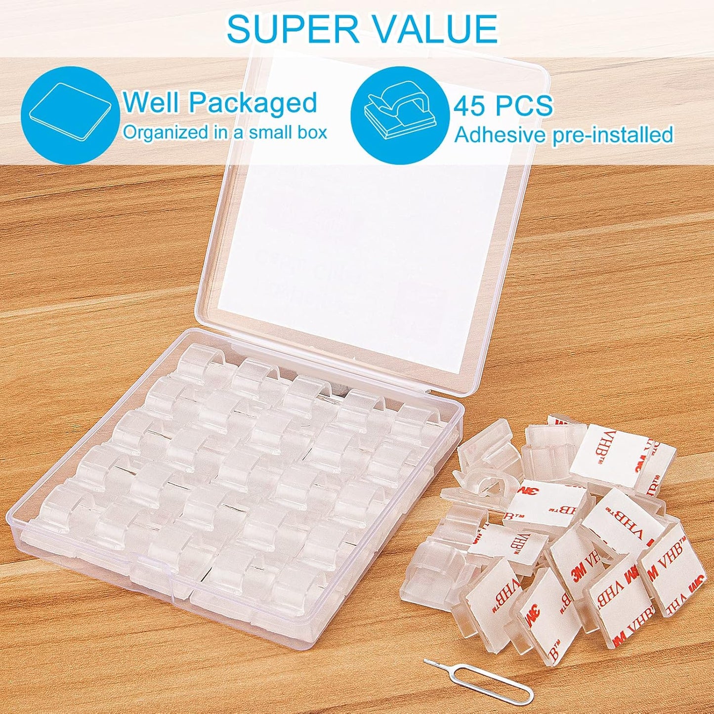 60 PCS Adhesive Cable Clips, Upgraded Wall Wire Clips for Cable Management, Strong Cord Clips Wire Holders for The Wall, Under Desk, Christmas Lights, Car, Dash Cam, Ethernet, Electric Wires Small