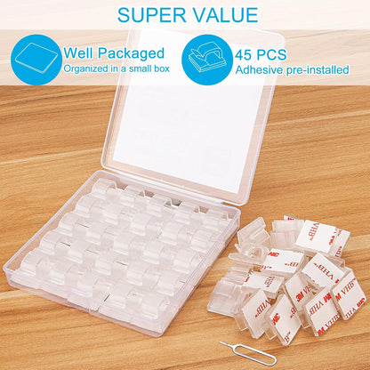 60 PCS Adhesive Cable Clips, Upgraded Wall Wire Clips for Cable Management, Strong Cord Clips Wire Holders for The Wall, Under Desk, Christmas Lights, Car, Dash Cam, Ethernet, Electric Wires Small