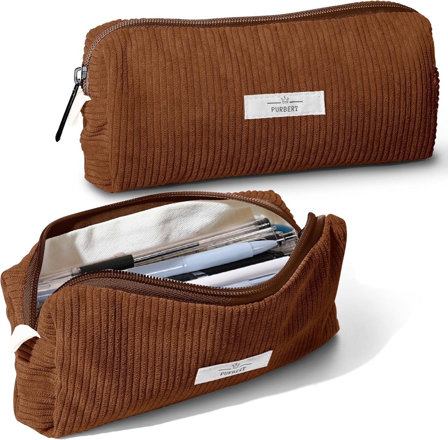 Pencil Bag Pen Case, Soft Corduroy Small Pencil Pouch Organizer with Zipper, Cute Pencil Case Pouch Stationery for Girls and Boys – Apricot