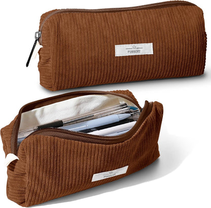 Pencil Bag Pen Case, Soft Corduroy Small Pencil Pouch Organizer with Zipper, Cute Pencil Case Pouch Stationery for Girls and Boys – Apricot