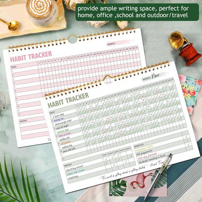 Habit Tracker Calendar, Aesthetic Daily Weekly Goal and Habit Tracker Journal, 12 Months Undated Habits Tracker Planner with Spiral Binding, Boost Productivity Tool and Workout Calendar, 11.7"x8.5"