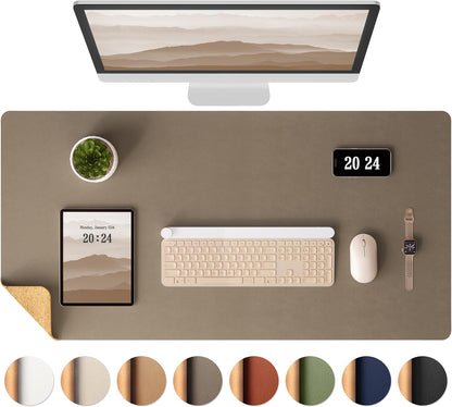 Aothia Dual-Sided Desk Pad - 25.6x13.7 inches Leather Desk Mat, Natural Cork Desk Pad Protector, Large Mouse Pad for Desk, Waterproof Desk Blotter Pad, Desk Writing Pad for Office Work/Home, Black